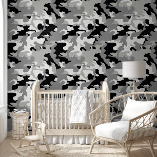 Leuke jongens betegeld camo zwart kinderkamer behang