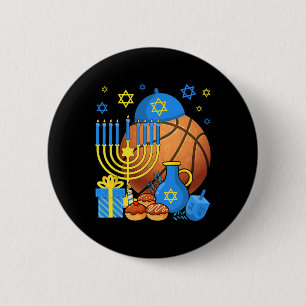 Leuke Joodse Basketbal Menorah Happy Chanoeka Ronde Button 5,7 Cm