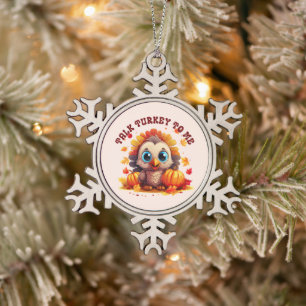 Leuke kalkoen en herfstgebladerte tin sneeuwvlok ornament