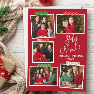 Leuke kalligrafie Feliz Navidad Craft Tape Rood Feestdagenkaart