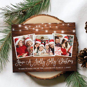 Leuke kalligrafie Holly Jolly Christmas Wood Light Briefkaart