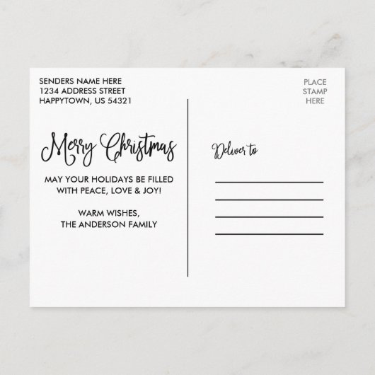 Leuke kalligrafie Kerst 3 foto's Groen Briefkaart (Achterkant)