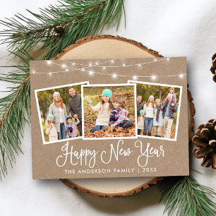 Leuke kalligrafie Kraft Lights 3 Foto Nieuwjaar Briefkaart