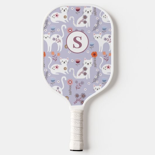 Leuke Kat Bloemen Monogram Pickleball Paddle (Achterkant)