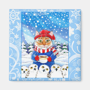 Leuke kat, de sneeuwnatuur van de uilwinter magneet