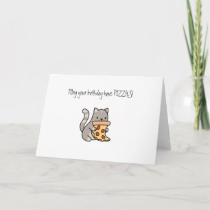 Leuke kat die pizza eet Gelukkige verjaardag Grapp Kaart