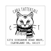 Leuke Kat Dier Monogram & Naam Retouradres Rubberstempel (Afrduk)