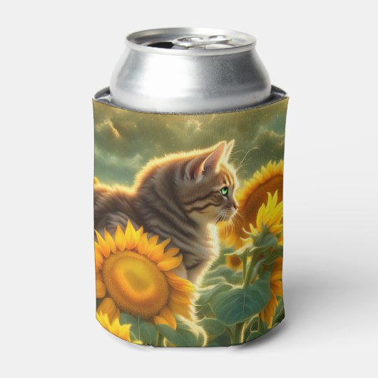 Leuke Kat en Zonnebloem Blikjeskoeler (Blikje Voorkant)