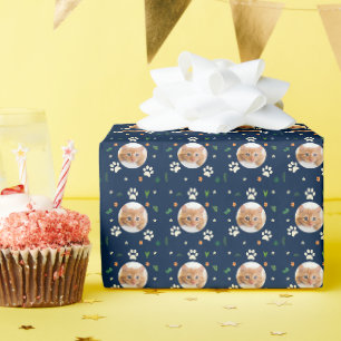 Leuke kat foto Navy Blue Tropical Hawaiian Cadeaupapier