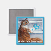Leuke kat hobo teken, vriendelijke dame woont hier magneet (Voorkant / Achterkant)