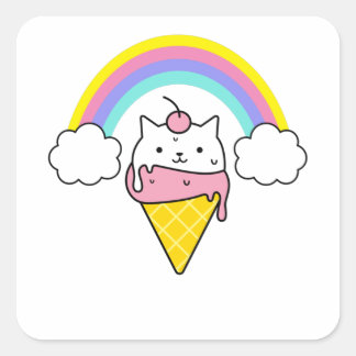 Leuke kat ijs regenboog - regenboog vierkante sticker
