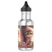 Leuke kat in Roze Gebreide Pet Garen Gepersonalise Waterfles (Rechts)