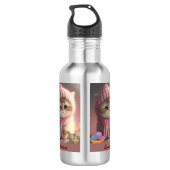 Leuke kat in Roze Gebreide Pet Garen Gepersonalise Waterfles (Achterkant)