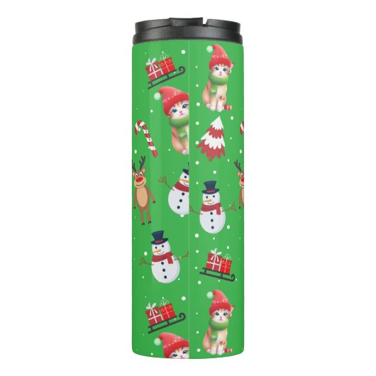 Leuke kat kat Kerstman sneeuwman Sled Xmas tree Thermosbeker (Achterkant)