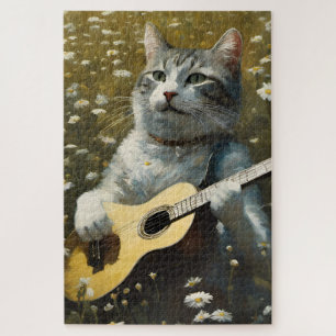 Leuke kat kitten spelen akoestische gitaar legpuzzel