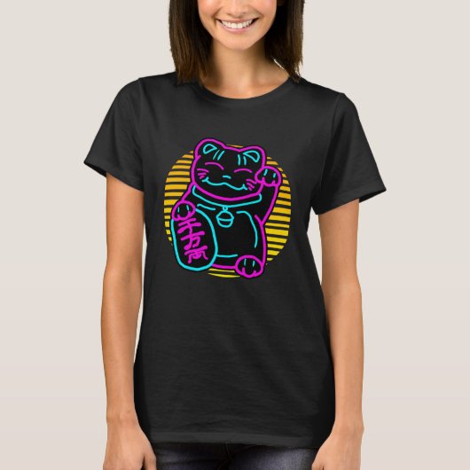 Leuke kat Maneki Neko Japans Welkom Kitten T-shirt (Voorkant)