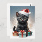 Leuke kat met kerstmuts Illustratie Briefkaart (Voorkant / Achterkant)