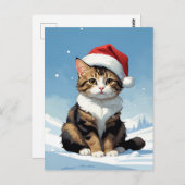 Leuke kat met kerstmuts Illustratie Briefkaart (Voorkant / Achterkant)