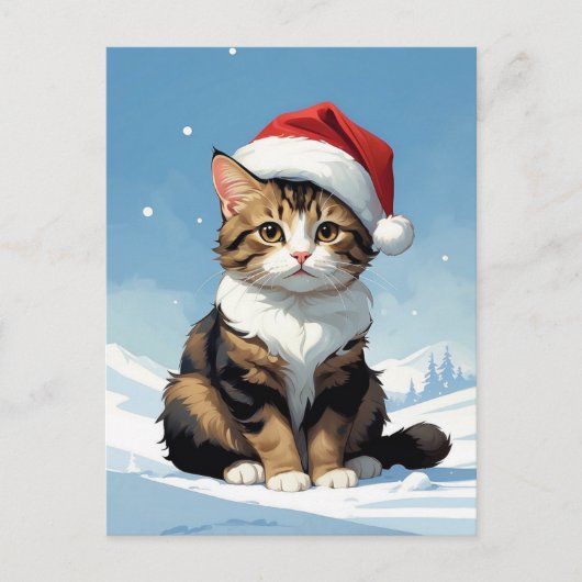 Leuke kat met kerstmuts Illustratie Briefkaart (Voorkant)