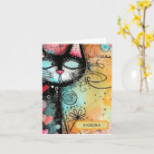 Leuke kat Moderne Stijl Verjaardag Kaart (Gele Bloem)