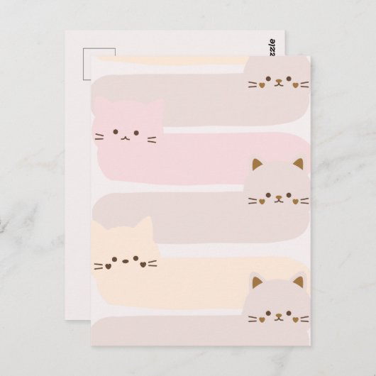 Leuke kat pastel kleur roze geel bruin ontwerp briefkaart (Voorkant / Achterkant)