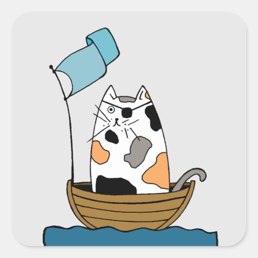 Leuke kat piraat vierkante sticker (Voorkant)