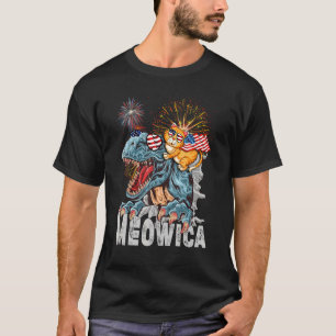 Leuke kat rijden Rex Dinosaurus Meowica Amerika T-shirt