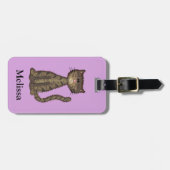 Leuke kat roze gepersonaliseerd bagagelabel (Voorkant horizontaal)