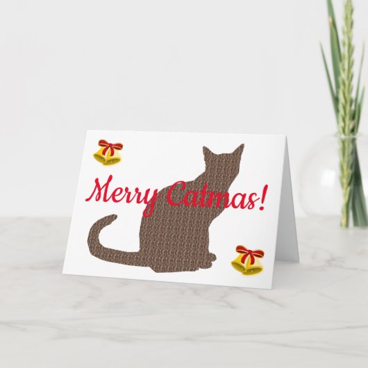 Leuke Kat Silhouet Vrolijk Catmas Kerst Kaart (Voorkant)