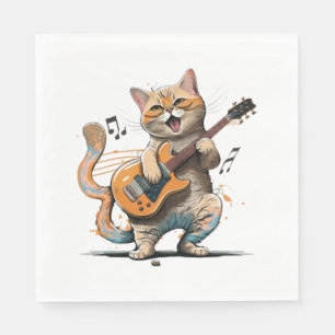 Leuke kat spelen gitaar shirt, Cool kat gitaar Servet