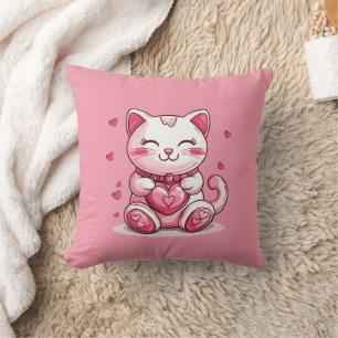 Leuke kat verliefd op roze hart kussen