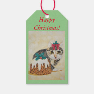 leuke katjes grijze gestreepte kat die cadeaulabel