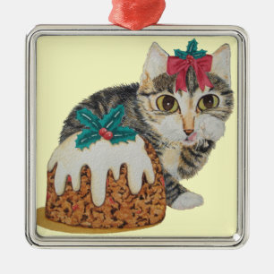 leuke katjes grijze gestreepte kat die metalen ornament