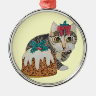 leuke katjes grijze gestreepte kat die metalen ornament
