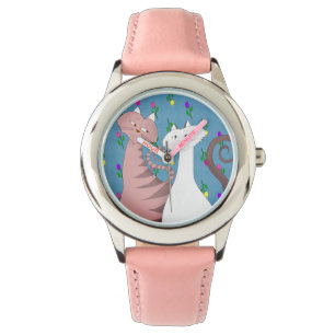 Leuke Katten Bloemen Achtergrond Meisje's Roze hor Horloge