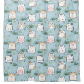 Leuke katten gras hart blauwe achtergrond thema douchegordijn (Voorkant)