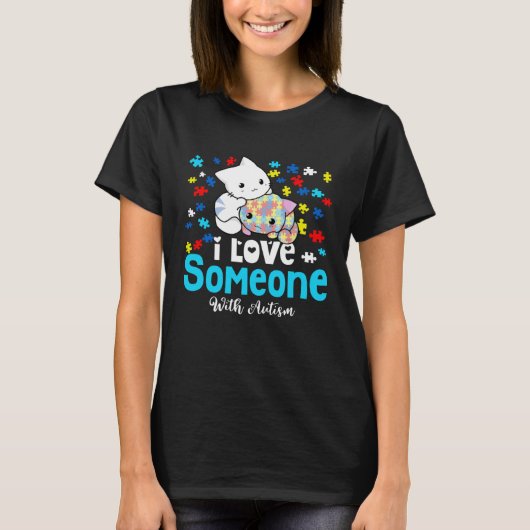 Leuke katten Ik hou van iemand met autisme kleur p T-shirt (Voorkant)