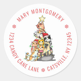 Leuke Katten Kerstboom Retouradres Ronde Sticker
