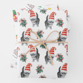 Leuke katten met santa muts meowy kerst inpakpapier vel (In situ)