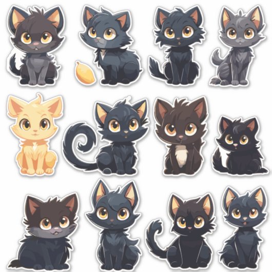 Leuke Katten Sticker Collectie (12 Katten) (Voorkant)