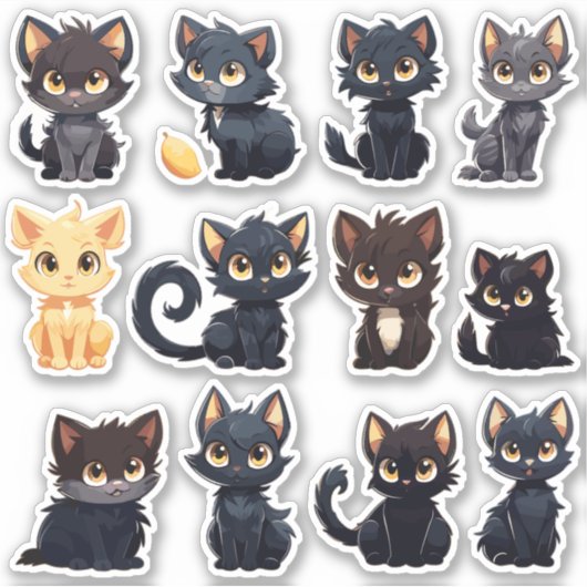 Leuke Katten Sticker Collectie (12 Katten) (Voorkant)