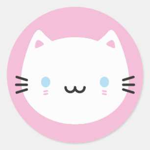 Leuke Katten - Witte Kawaii Kitten Ronde Sticker