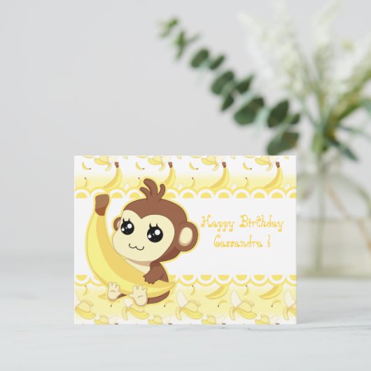 Leuke Kawaii aap houdt banaan Briefkaart (Staand voorkant)