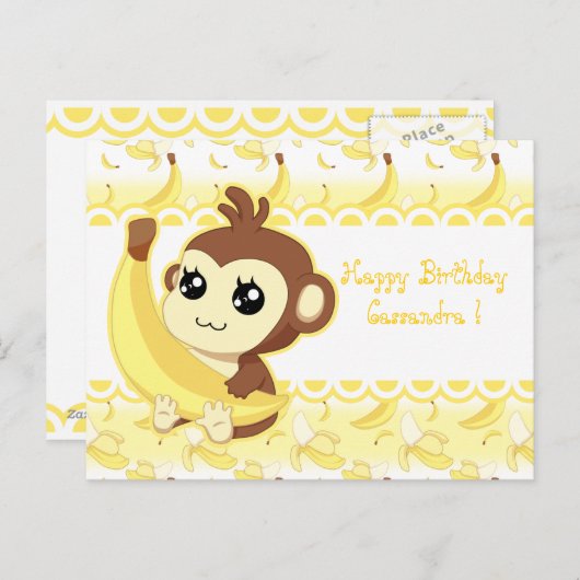 Leuke Kawaii aap houdt banaan Briefkaart (Voorkant / Achterkant)