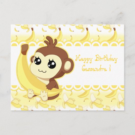 Leuke Kawaii aap houdt banaan Briefkaart (Voorkant)