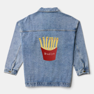 Leuke kawaii frietjes fastfood cartoon illustratie denim jacket