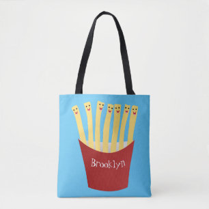 Leuke kawaii frietjes fastfood cartoon illustratie draagtas