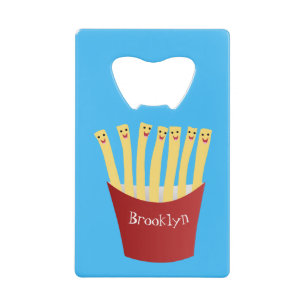 Leuke kawaii frietjes fastfood cartoon illustratie kredietkaart flessenopener