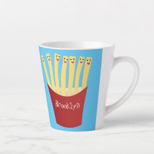 Leuke kawaii frietjes fastfood cartoon illustratie latte mok