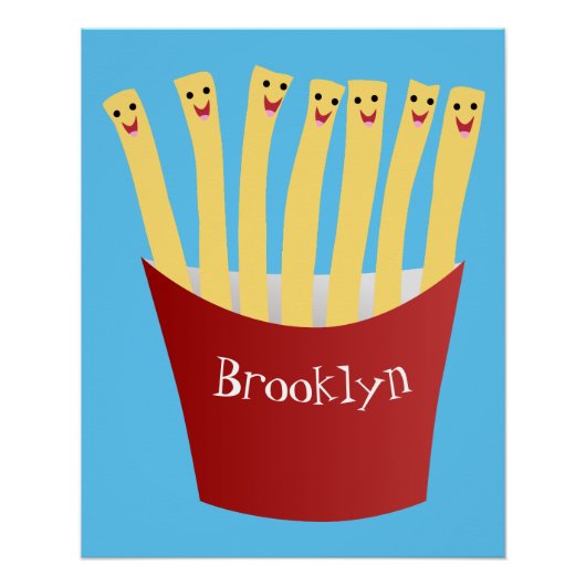 Leuke kawaii frietjes fastfood cartoon illustratie perfect poster (Voorkant)